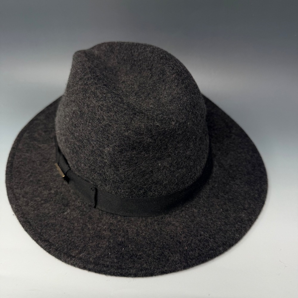 Biltmore 1917 Mens Wool Fedora Hat Charcoal Grey Medium Grosgrain Ribbon Band - Picture 7 of 16